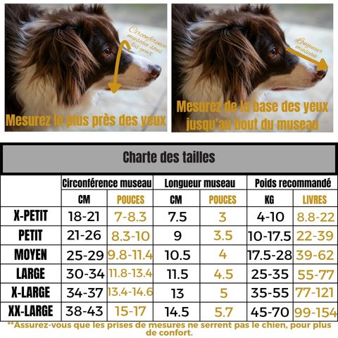 Muselière Chien / Madox - Charte des tailles