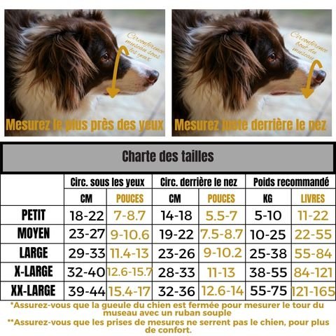 Muselière Chien / Tiloup - charte tailles
