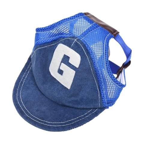 Casquette pour chien Casquette Chien / Goliath, en jean bleu avec filet, et badge blanc en G sur le devant.