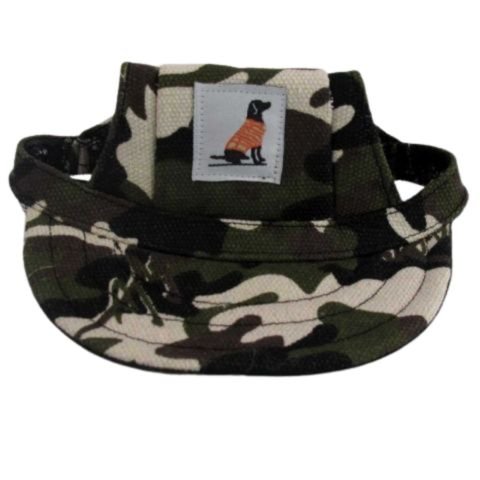 Casquette camouflage pour chien Mia, avec badge et bride réglable, adaptable petit chien.