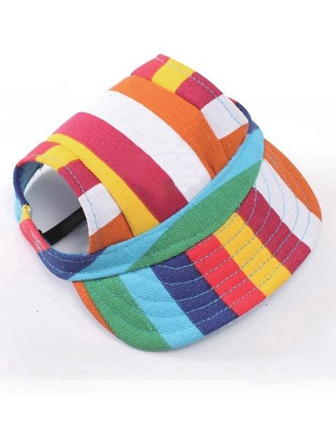 Casquette pour chien à rayures multicolores, modèle Nelly, vue de face