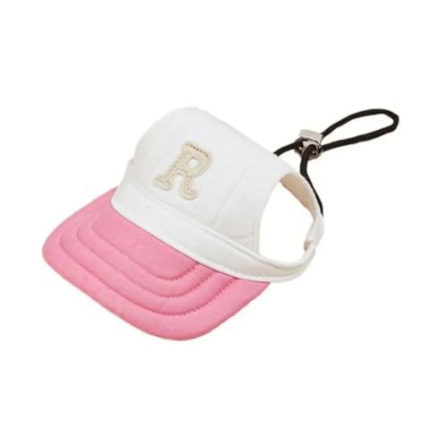 Casquette blanche et rose pour chien Casquette chien / Rosco avec fermeture élastique et attache noir