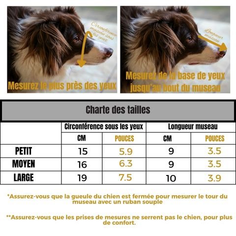 Muselière Chien / Médor - Charte tailles